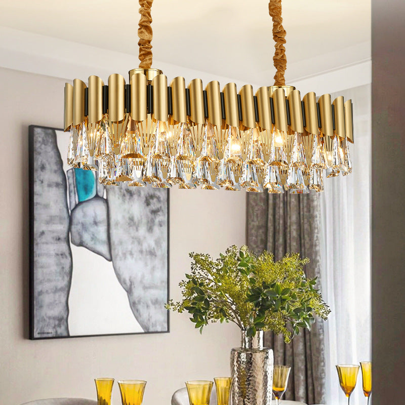 Oval Dining Room Chandelier Lighting Traditional Triangle Crystal 12 Heads Gold Hanging Lamp Clearhalo 'Ceiling Lights' 'Island Lights' Lighting' 255590