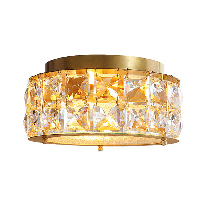 10" Dia Round Flush Mount Light Minimal Crystal 4 Lights Golden Close To Ceiling Light Clearhalo 'Ceiling Lights' 'Close To Ceiling Lights' 'Close to ceiling' 'Flush mount' Lighting' 255601