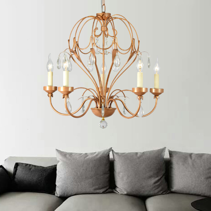 Brass 5/6 Lights Chandelier Light Fixture Traditional Metal and Crystal Candle Pendant Lamp for Dining Room Clearhalo 'Ceiling Lights' 'Chandeliers' Lighting' options 255623