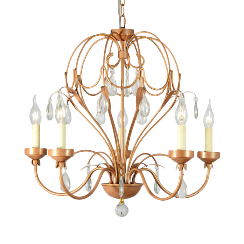 Brass 5/6 Lights Chandelier Light Fixture Traditional Metal and Crystal Candle Pendant Lamp for Dining Room Clearhalo 'Ceiling Lights' 'Chandeliers' Lighting' options 255624