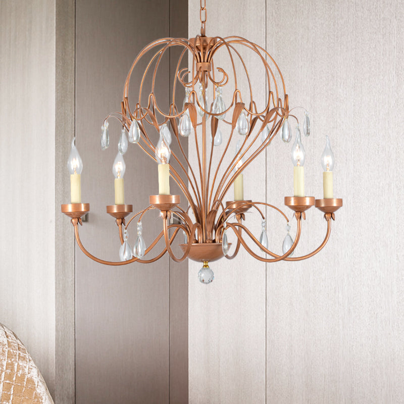 Brass 5/6 Lights Chandelier Light Fixture Traditional Metal and Crystal Candle Pendant Lamp for Dining Room Clearhalo 'Ceiling Lights' 'Chandeliers' Lighting' options 255626