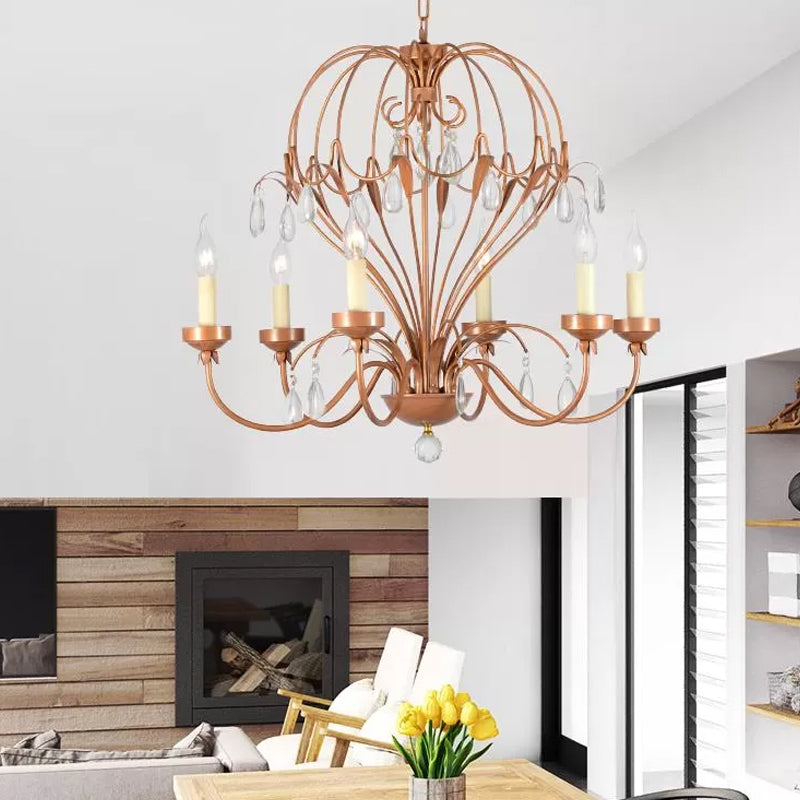 Brass 5/6 Lights Chandelier Light Fixture Traditional Metal and Crystal Candle Pendant Lamp for Dining Room Clearhalo 'Ceiling Lights' 'Chandeliers' Lighting' options 255627