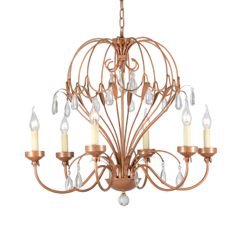 Brass 5/6 Lights Chandelier Light Fixture Traditional Metal and Crystal Candle Pendant Lamp for Dining Room Clearhalo 'Ceiling Lights' 'Chandeliers' Lighting' options 255628