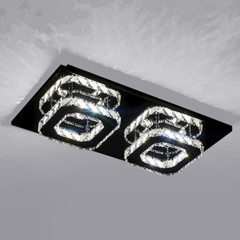 Quad Shaped Crystal Ceiling Light Modern Stainless Steel LED Semi Flush Light for Foyer Stainless-Steel Rectangle Clearhalo 'Ceiling Lights' 'Close To Ceiling Lights' 'Close to ceiling' 'Semi-flushmount' Lighting' 2556458