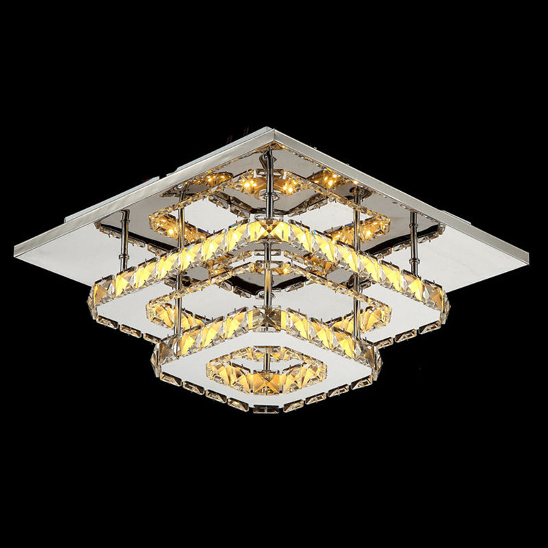 Quad Shaped Crystal Ceiling Light Modern Stainless Steel LED Semi Flush Light for Foyer Clearhalo 'Ceiling Lights' 'Close To Ceiling Lights' 'Close to ceiling' 'Semi-flushmount' Lighting' 2556459