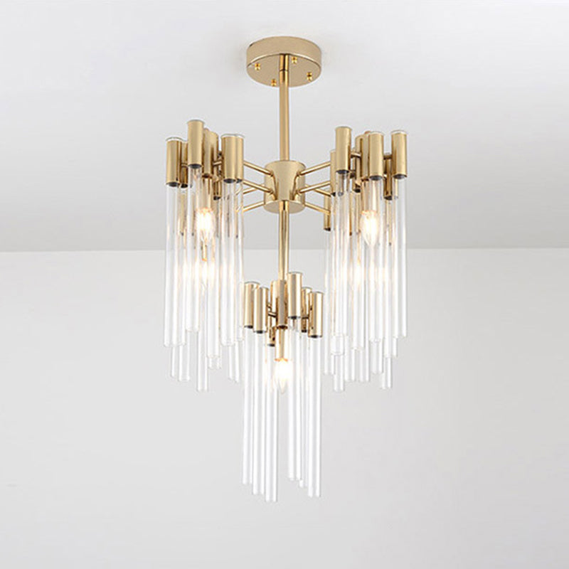 Brass Radial Hanging Lamp Traditional Fluted Crystal 5/9 Heads Dining Room Chandelier Light Clearhalo 'Ceiling Lights' 'Chandeliers' Lighting' options 255646