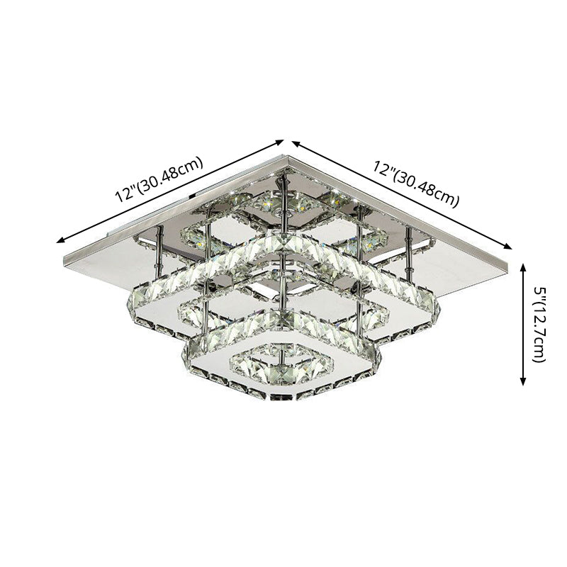 Quad Shaped Crystal Ceiling Light Modern Stainless Steel LED Semi Flush Light for Foyer Clearhalo 'Ceiling Lights' 'Close To Ceiling Lights' 'Close to ceiling' 'Semi-flushmount' Lighting' 2556462