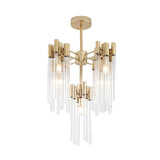 Brass Radial Hanging Lamp Traditional Fluted Crystal 5/9 Heads Dining Room Chandelier Light Clearhalo 'Ceiling Lights' 'Chandeliers' Lighting' options 255650