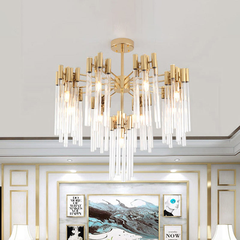 Brass Radial Hanging Lamp Traditional Fluted Crystal 5/9 Heads Dining Room Chandelier Light Clearhalo 'Ceiling Lights' 'Chandeliers' Lighting' options 255652