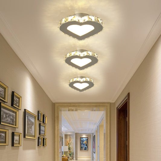 Crystal Embedded Small Ceiling Lamp Simple Stainless Steel LED Flush Light for Hallway Clearhalo 'Ceiling Lights' 'Close To Ceiling Lights' 'Close to ceiling' 'Flush mount' Lighting' 2556529