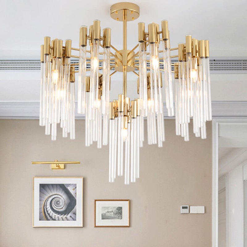 Brass Radial Hanging Lamp Traditional Fluted Crystal 5/9 Heads Dining Room Chandelier Light Clearhalo 'Ceiling Lights' 'Chandeliers' Lighting' options 255653