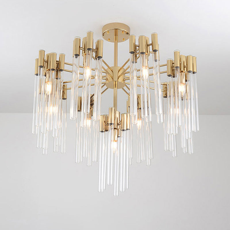 Brass Radial Hanging Lamp Traditional Fluted Crystal 5/9 Heads Dining Room Chandelier Light Clearhalo 'Ceiling Lights' 'Chandeliers' Lighting' options 255654