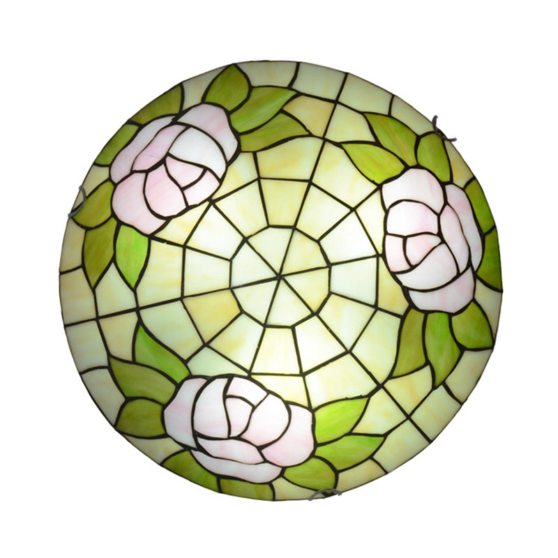 Bowl Shaped Flush Ceiling Light Stained Glass Tiffany Flushmount Lighting for Bedroom Clearhalo 'Ceiling Lights' 'Close To Ceiling Lights' 'Close to ceiling' 'Flush mount' Lighting' 2556542