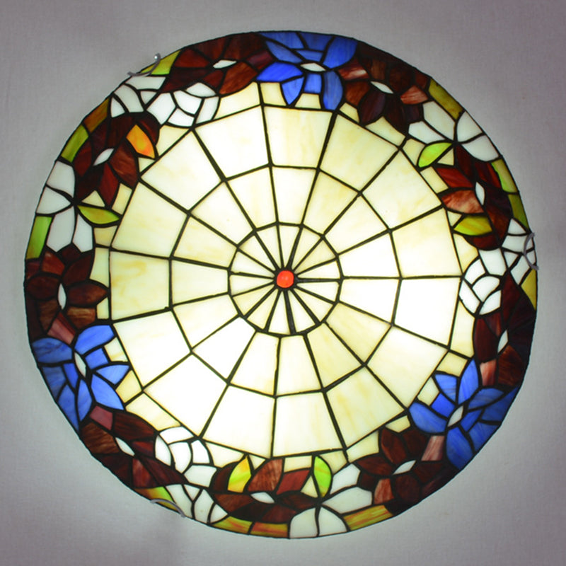 Bowl Shaped Flush Ceiling Light Stained Glass Tiffany Flushmount Lighting for Bedroom Brown Clearhalo 'Ceiling Lights' 'Close To Ceiling Lights' 'Close to ceiling' 'Flush mount' Lighting' 2556543