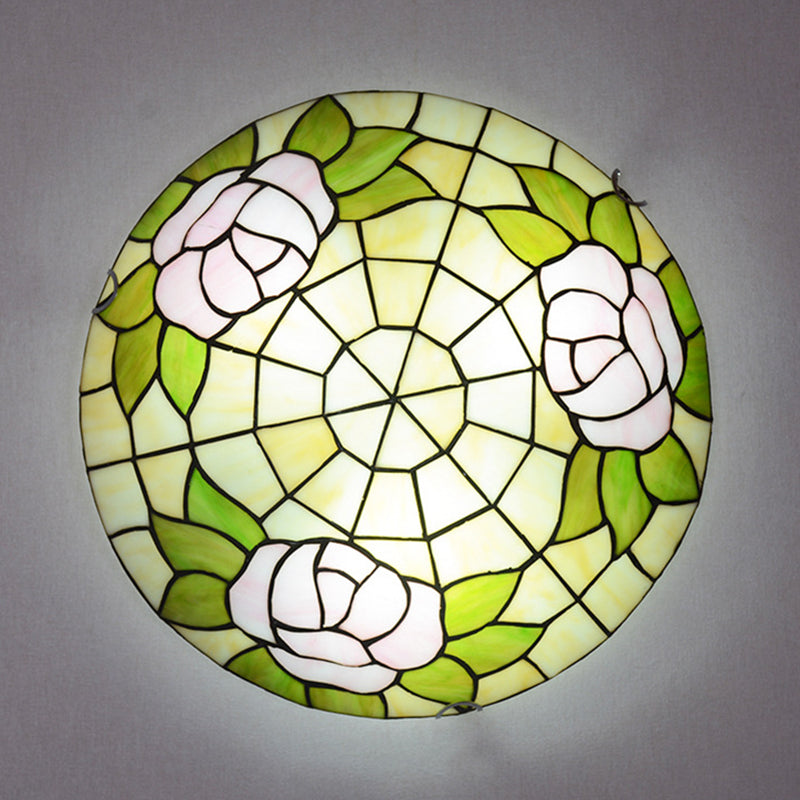 Bowl Shaped Flush Ceiling Light Stained Glass Tiffany Flushmount Lighting for Bedroom Beige Clearhalo 'Ceiling Lights' 'Close To Ceiling Lights' 'Close to ceiling' 'Flush mount' Lighting' 2556544