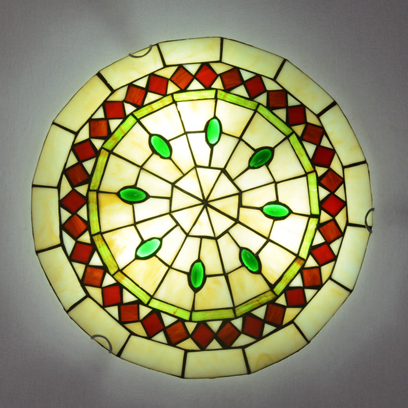 Bowl Shaped Flush Ceiling Light Stained Glass Tiffany Flushmount Lighting for Bedroom Green Clearhalo 'Ceiling Lights' 'Close To Ceiling Lights' 'Close to ceiling' 'Flush mount' Lighting' 2556545