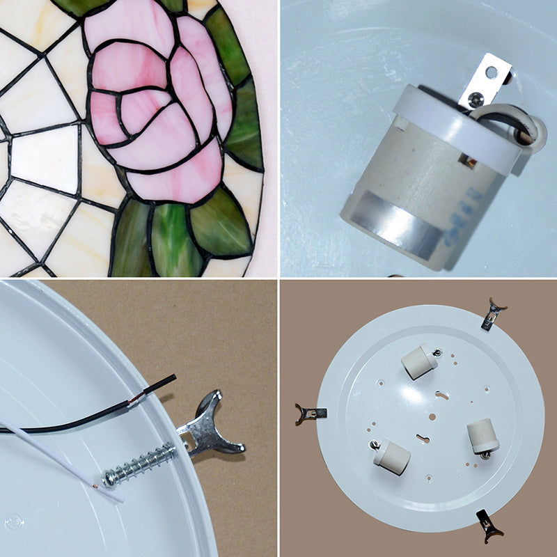 Bowl Shaped Flush Ceiling Light Stained Glass Tiffany Flushmount Lighting for Bedroom Clearhalo 'Ceiling Lights' 'Close To Ceiling Lights' 'Close to ceiling' 'Flush mount' Lighting' 2556546