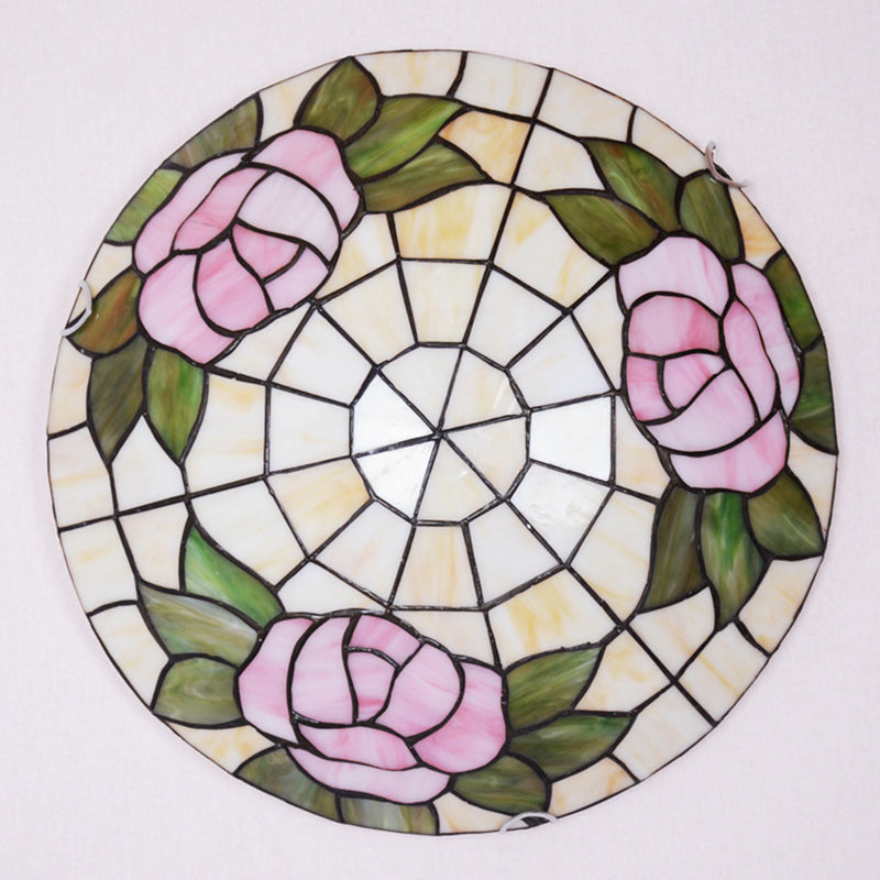 Bowl Shaped Flush Ceiling Light Stained Glass Tiffany Flushmount Lighting for Bedroom Clearhalo 'Ceiling Lights' 'Close To Ceiling Lights' 'Close to ceiling' 'Flush mount' Lighting' 2556547