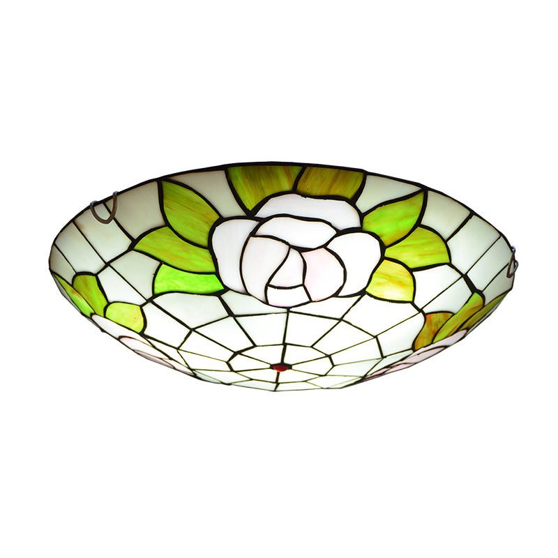 Bowl Shaped Flush Ceiling Light Stained Glass Tiffany Flushmount Lighting for Bedroom Clearhalo 'Ceiling Lights' 'Close To Ceiling Lights' 'Close to ceiling' 'Flush mount' Lighting' 2556548