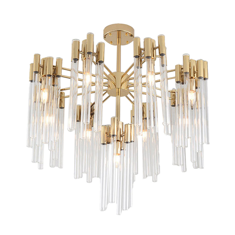 Brass Radial Hanging Lamp Traditional Fluted Crystal 5/9 Heads Dining Room Chandelier Light Clearhalo 'Ceiling Lights' 'Chandeliers' Lighting' options 255655