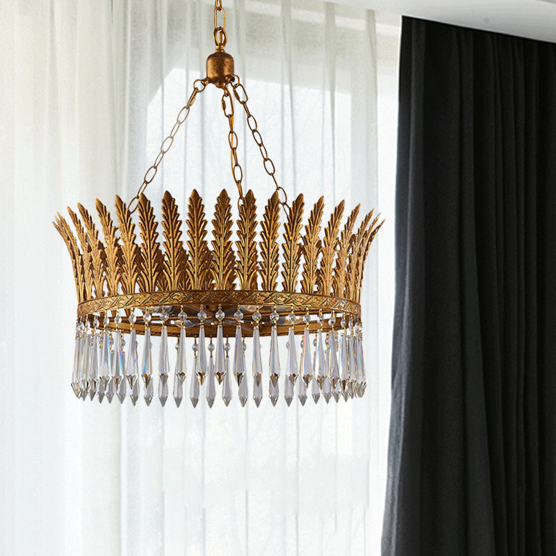 Brass Round Chandelier Lamp Traditional Metal and Crystal 4/6 Lights Living Room Hanging Light Clearhalo 'Ceiling Lights' 'Chandeliers' Lighting' options 255657