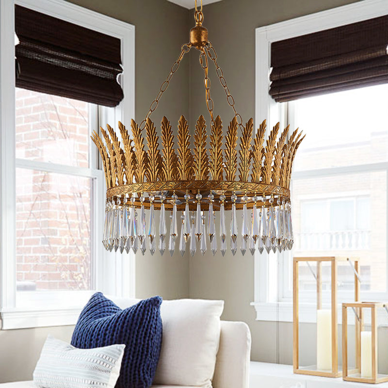 Brass Round Chandelier Lamp Traditional Metal and Crystal 4/6 Lights Living Room Hanging Light Clearhalo 'Ceiling Lights' 'Chandeliers' Lighting' options 255658