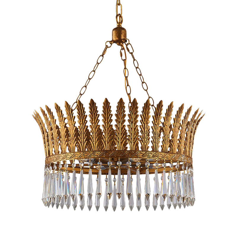 Brass Round Chandelier Lamp Traditional Metal and Crystal 4/6 Lights Living Room Hanging Light Clearhalo 'Ceiling Lights' 'Chandeliers' Lighting' options 255659