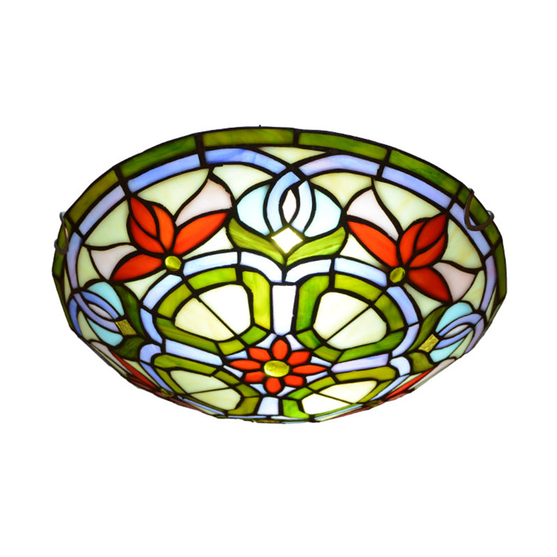 Red Flower Round Flush Mount Tiffany Stained Art Glass Ceiling Light for Bedroom Clearhalo 'Ceiling Lights' 'Close To Ceiling Lights' 'Close to ceiling' 'Flush mount' Lighting' 2556601