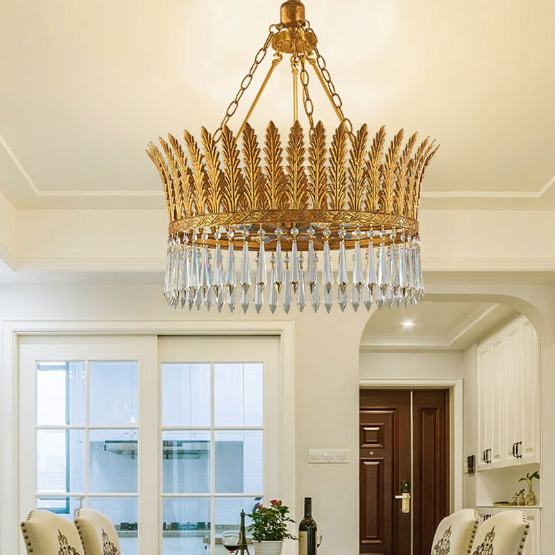 Brass Round Chandelier Lamp Traditional Metal and Crystal 4/6 Lights Living Room Hanging Light Clearhalo 'Ceiling Lights' 'Chandeliers' Lighting' options 255661