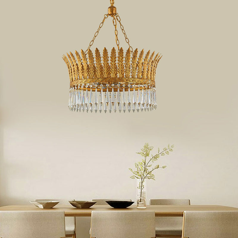 Brass Round Chandelier Lamp Traditional Metal and Crystal 4/6 Lights Living Room Hanging Light Clearhalo 'Ceiling Lights' 'Chandeliers' Lighting' options 255662