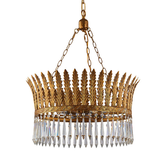 Brass Round Chandelier Lamp Traditional Metal and Crystal 4/6 Lights Living Room Hanging Light Clearhalo 'Ceiling Lights' 'Chandeliers' Lighting' options 255663