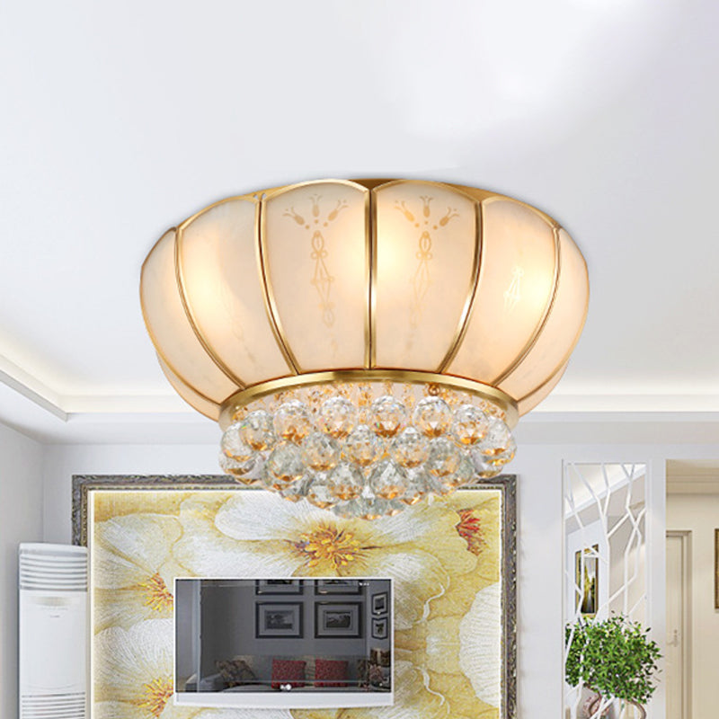 Traditional Bowl Shape Glass Flush Lamp 6 Lights White Ceiling Light Fixture with Crystal Ball Clearhalo 'Ceiling Lights' 'Close To Ceiling Lights' 'Close to ceiling' 'Flush mount' Lighting' 255665