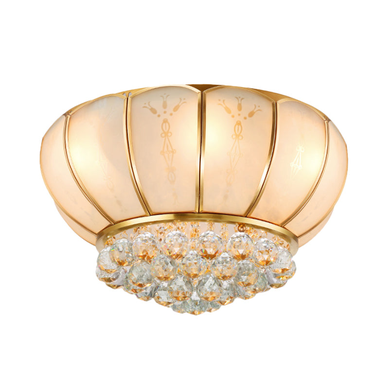 Traditional Bowl Shape Glass Flush Lamp 6 Lights White Ceiling Light Fixture with Crystal Ball Clearhalo 'Ceiling Lights' 'Close To Ceiling Lights' 'Close to ceiling' 'Flush mount' Lighting' 255667