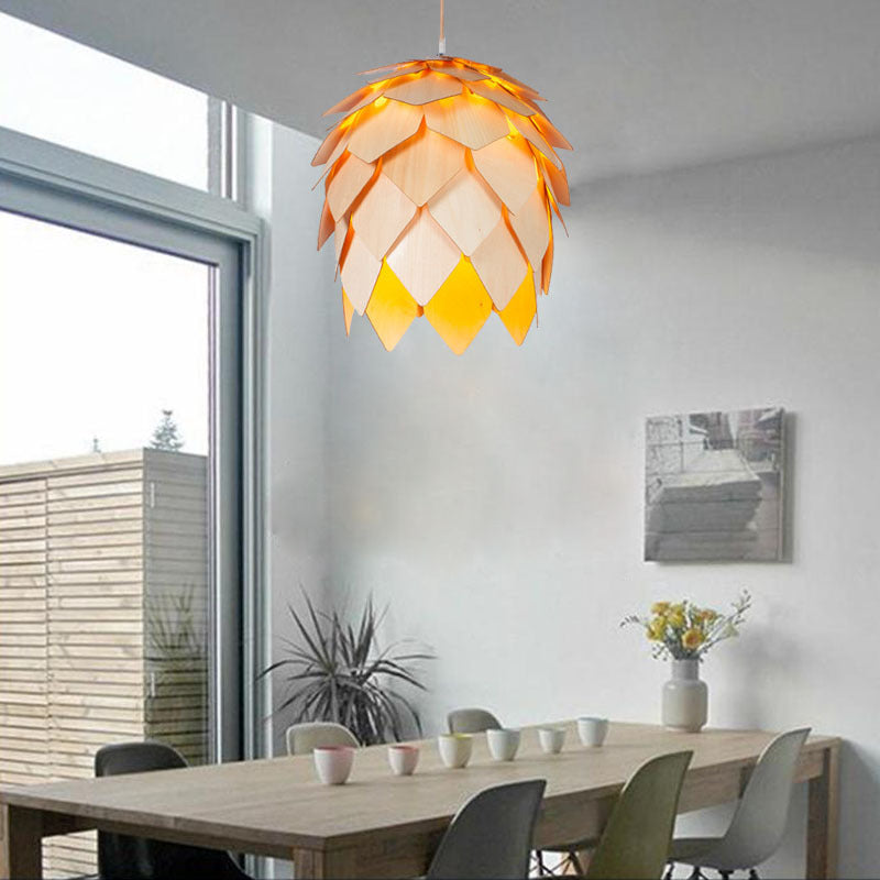 Pinecone Shade Pendant Light Natural Designer Woody Hanging Light for Dining Room Clearhalo 'Ceiling Lights' 'Pendant Lights' 'Pendants' Lighting' 2556707