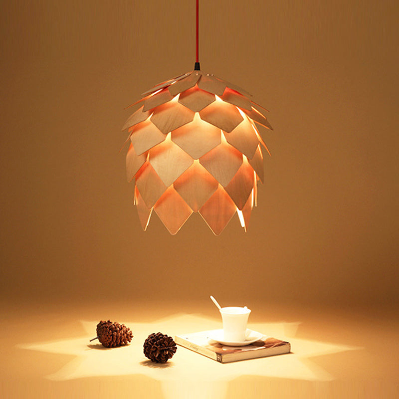 Pinecone Shade Pendant Light Natural Designer Woody Hanging Light for Dining Room Clearhalo 'Ceiling Lights' 'Pendant Lights' 'Pendants' Lighting' 2556709