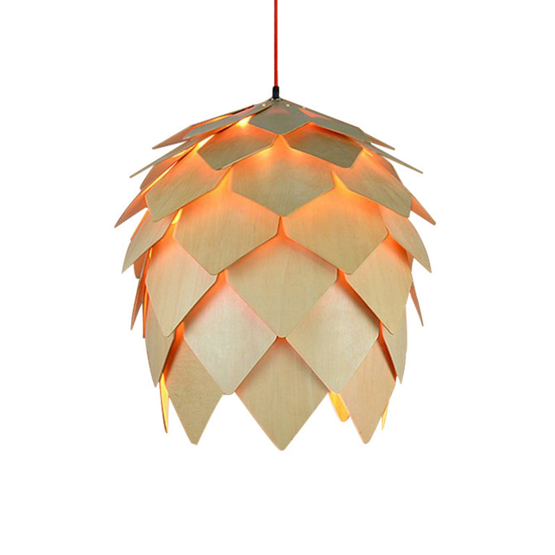 Pinecone Shade Pendant Light Natural Designer Woody Hanging Light for Dining Room Clearhalo 'Ceiling Lights' 'Pendant Lights' 'Pendants' Lighting' 2556710