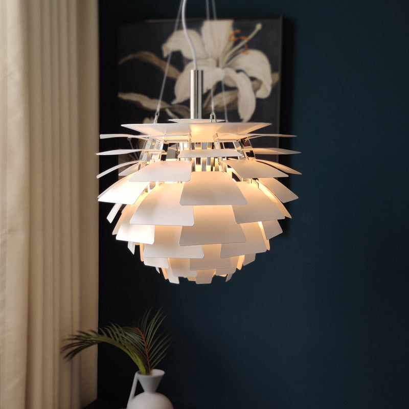 Pinecone Shade Pendant Light Natural Designer Aluminum Hanging Light for Living Room White Clearhalo 'Ceiling Lights' 'Pendant Lights' 'Pendants' Lighting' 2556717