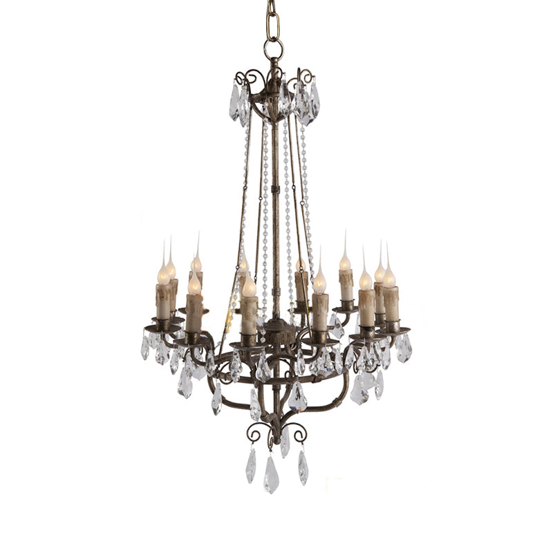 Crystal Candle Ceiling Chandelier Traditional 12 Lights Living Room Pendant Lighting in Bronze Clearhalo 'Ceiling Lights' 'Chandeliers' Lighting' options 255674