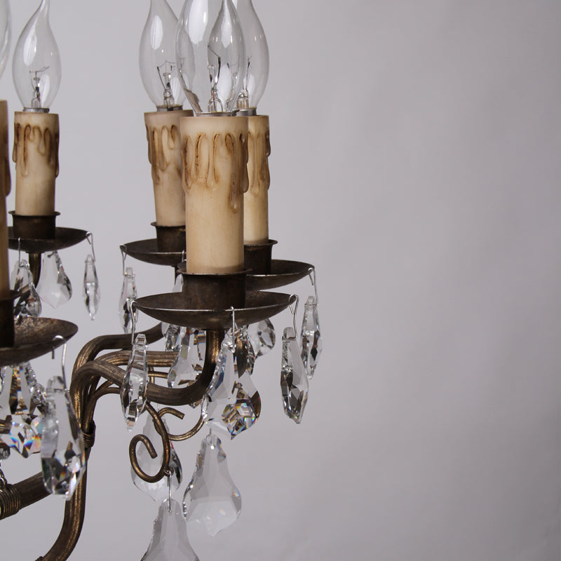 Crystal Candle Ceiling Chandelier Traditional 12 Lights Living Room Pendant Lighting in Bronze Clearhalo 'Ceiling Lights' 'Chandeliers' Lighting' options 255675