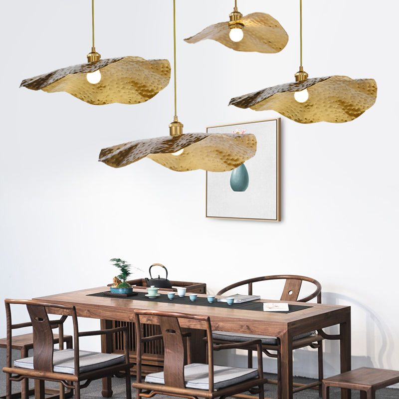 Golden Bronze 1 Light Lotus Leaf Shaped Ceiling Pendant Mid-Century Metal Hanging Lamp for Restaurant Clearhalo 'Ceiling Lights' 'Pendant Lights' 'Pendants' Lighting' 2556754