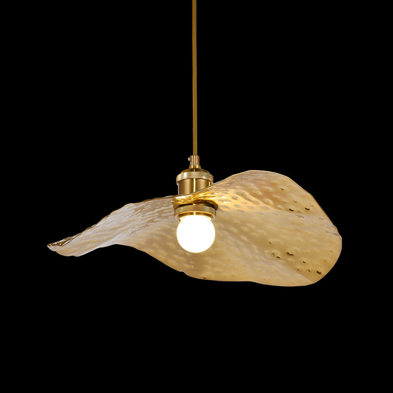 Golden Bronze 1 Light Lotus Leaf Shaped Ceiling Pendant Mid-Century Metal Hanging Lamp for Restaurant Bronze 12" Clearhalo 'Ceiling Lights' 'Pendant Lights' 'Pendants' Lighting' 2556755