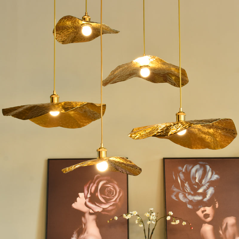 Golden Bronze 1 Light Lotus Leaf Shaped Ceiling Pendant Mid-Century Metal Hanging Lamp for Restaurant Clearhalo 'Ceiling Lights' 'Pendant Lights' 'Pendants' Lighting' 2556757