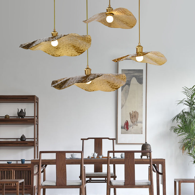 Golden Bronze 1 Light Lotus Leaf Shaped Ceiling Pendant Mid-Century Metal Hanging Lamp for Restaurant Clearhalo 'Ceiling Lights' 'Pendant Lights' 'Pendants' Lighting' 2556759