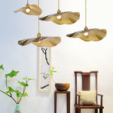 Golden Bronze 1 Light Lotus Leaf Shaped Ceiling Pendant Mid-Century Metal Hanging Lamp for Restaurant Clearhalo 'Ceiling Lights' 'Pendant Lights' 'Pendants' Lighting' 2556760