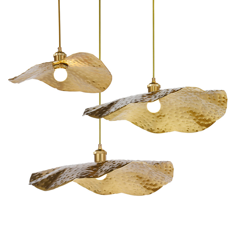 Golden Bronze 1 Light Lotus Leaf Shaped Ceiling Pendant Mid-Century Metal Hanging Lamp for Restaurant Clearhalo 'Ceiling Lights' 'Pendant Lights' 'Pendants' Lighting' 2556761