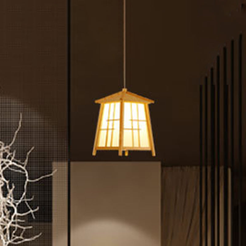 Chinese Style Contracted Small House Pendant Light 1 Light Wood Hanging Lamp for Dining Room Clearhalo 'Ceiling Lights' 'Pendant Lights' 'Pendants' Lighting' 2556787