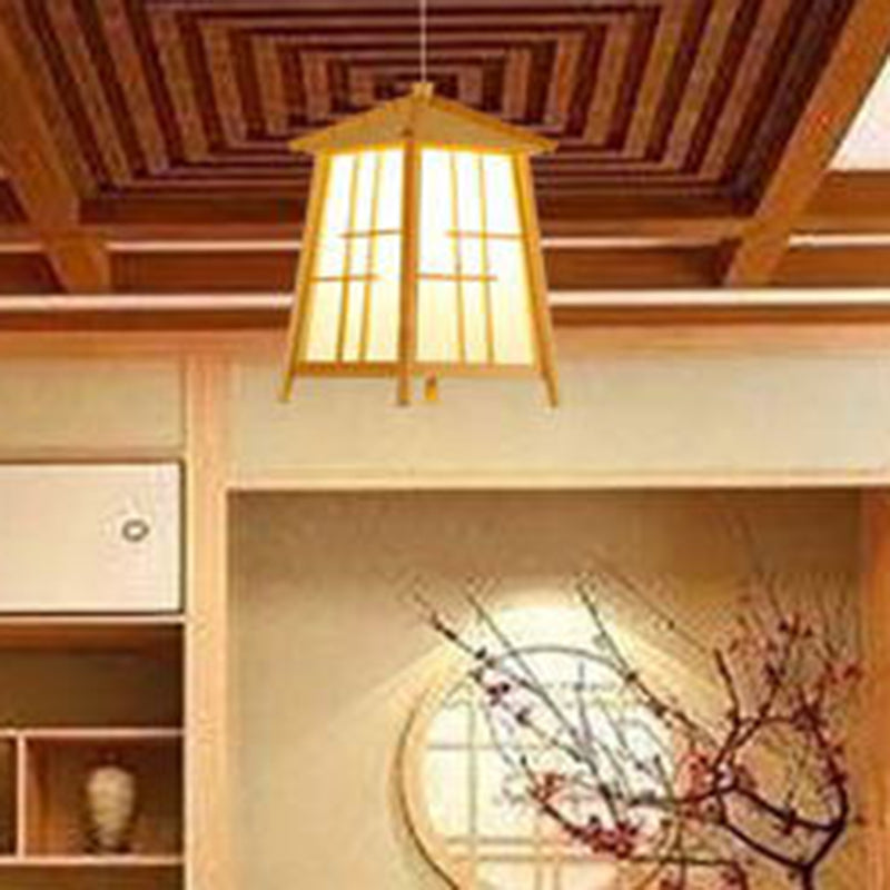 Chinese Style Contracted Small House Pendant Light 1 Light Wood Hanging Lamp for Dining Room Clearhalo 'Ceiling Lights' 'Pendant Lights' 'Pendants' Lighting' 2556788