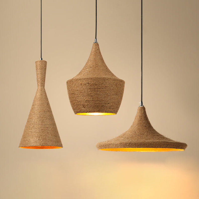 3 Light Beige Rope Pendant Light Retro Industrial Shade Hanging Lamp for Dining Room Clearhalo 'Ceiling Lights' 'Industrial Pendants' 'Industrial' 'Middle Century Pendants' 'Pendant Lights' 'Pendants' 'Tiffany' Lighting' 2556832