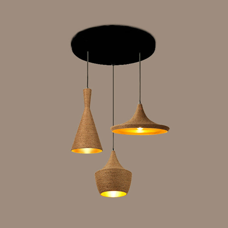 3 Light Beige Rope Pendant Light Retro Industrial Shade Hanging Lamp for Dining Room Beige Round Clearhalo 'Ceiling Lights' 'Industrial Pendants' 'Industrial' 'Middle Century Pendants' 'Pendant Lights' 'Pendants' 'Tiffany' Lighting' 2556834