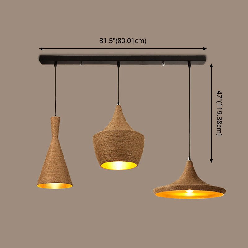 3 Light Beige Rope Pendant Light Retro Industrial Shade Hanging Lamp for Dining Room Clearhalo 'Ceiling Lights' 'Industrial Pendants' 'Industrial' 'Middle Century Pendants' 'Pendant Lights' 'Pendants' 'Tiffany' Lighting' 2556841